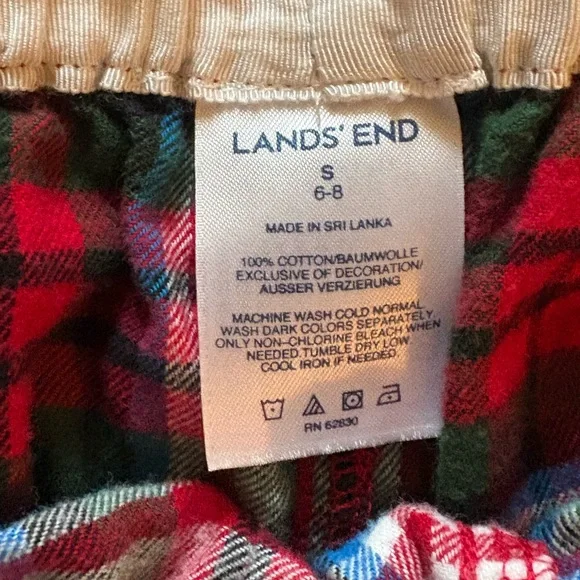 Lands' End Red Plaid Pajama Bottoms Soft Flannel Size Small (6-8) Pjs - Picture 6 of 6